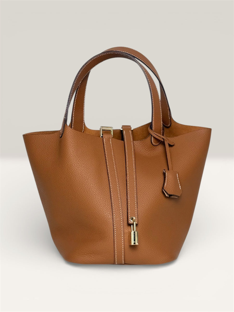 Sac à main femme en cuir véritable CAPRI camel – Lilya Studio
